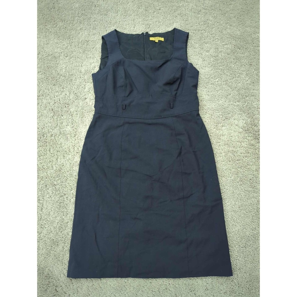 Alex Marie Sheath Dress Womens 10 Blue Sleeveless SquareNeck Midi Lined Business